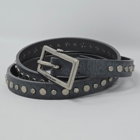 Calvin Klein Jeans Gray Studded Belt Silver Buckle Women’s Waist Hip 36-40 - Picture 4 of 13